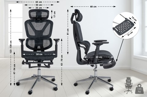 Fotel biurowy Grover czarny z ergonomiczną regulacją
