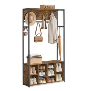 Wieszak na ubrania mebel z półką na buty retro brązowy kruczoczarny