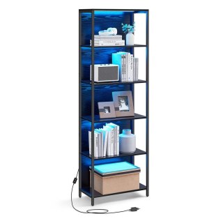 6-poziomowy regał z regulowanym oświetleniem LED, półka ze stalową ramą, 30, 3 x 60 x 178, 6 cm, do salonu, sypialni, gabinetu,