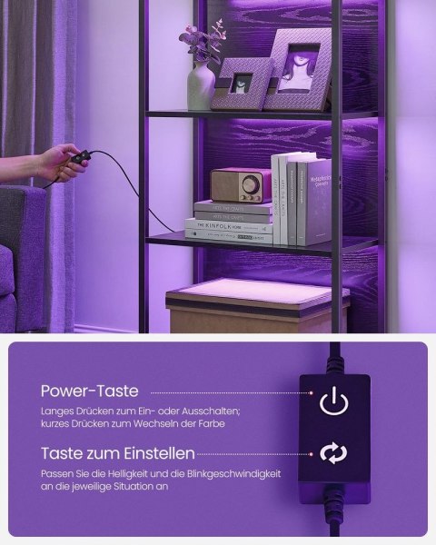 6-poziomowy regał z regulowanym oświetleniem LED, półka ze stalową ramą, 30, 3 x 60 x 178, 6 cm, do salonu, sypialni, gabinetu,