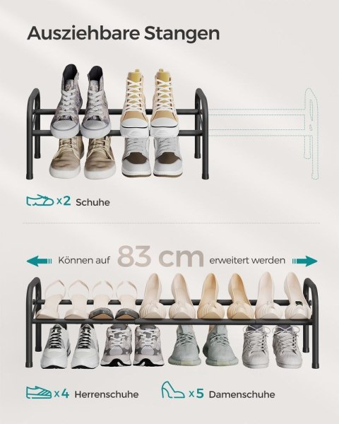 Półka na buty wykonana z metalu w kolorze atramentowo-czarnym