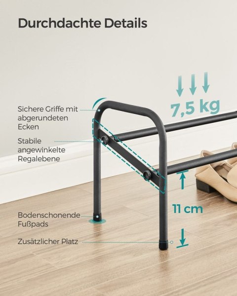 Półka na buty wykonana z metalu w kolorze atramentowo-czarnym