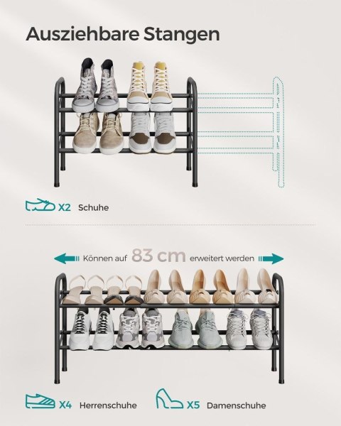 Półka na buty z 2 poziomami do przechowywania butów z brązu, Atramentowo czarny, 2 poziomy (23 x 58 x 42 cm)