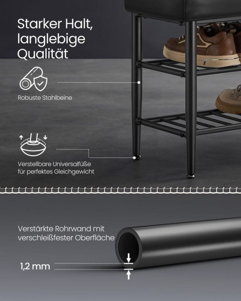 Ławka na buty z kolekcji EKHO z półkami z siatki, Atramentowo czarny, 30x80x50 cm