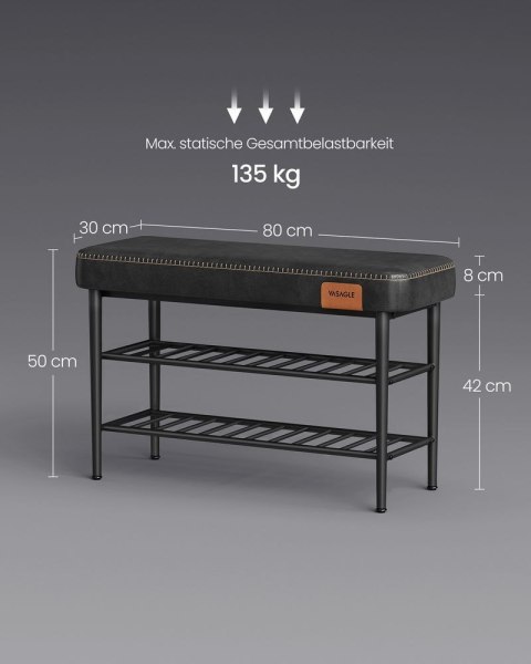 Ławka na buty z kolekcji EKHO z półkami z siatki, Atramentowo czarny, 30x80x50 cm