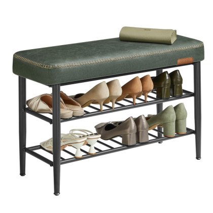 Ławka na buty z kolekcji EKHO z półkami z siatki, zielony las, 30x80x50 cm