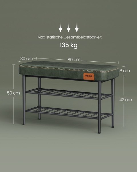 Ławka na buty z kolekcji EKHO z półkami z siatki, zielony las, 30x80x50 cm