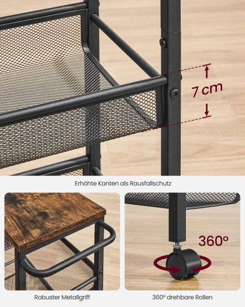 5-poziomowy wózek kuchenny Wąska półka niszowa na kółkach Stalowy uchwyt Małe przestrzenie 22 x 45,4 x 99,6 cm Kuchnia Łazienka