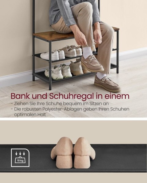 Szafa z ławką na buty, styl industrialny, vintage brązowo-czarna