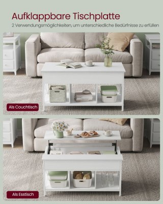 Stolik kawowy z możliwością regulacji wysokości i miejscem do przechowywania pod blatem, Biały, 60x100x(48-62)cm