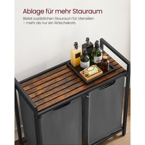 Kosz na pranie , kosz na pranie, 2 wyjmowane kieszenie z tkaniny Oxford, metalowa rama, 2 x 46 litrów, 73 x 33 x 72 cm, vintage