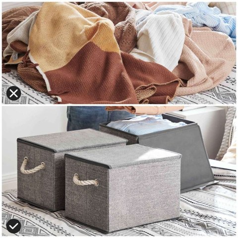 Pudełka materiałowe z pokrywkami, zestaw 3 szt, Pokrywa