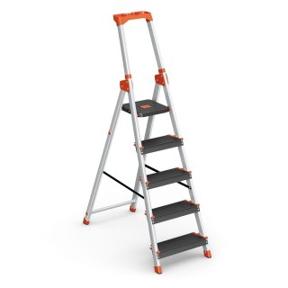 Drabina 5 stopni, drabina schodkowa, składana, drabina składana, drabina aluminiowa, stopnie o szerokości 13 cm, antypoślizgowa,
