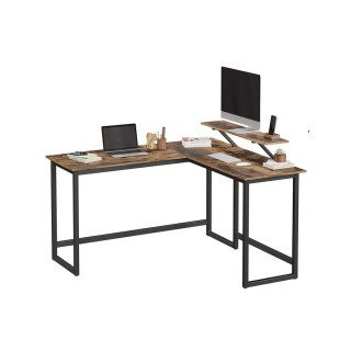 Biurko komputerowe w kształcie litery L z ruchomym mocowaniem monitora, Vintage brąz + czerń