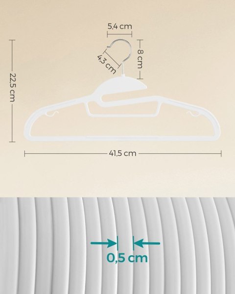 Plastikowy wieszak na ubrania, antypoślizgowy, Biały, 50, długość 41,5 cm