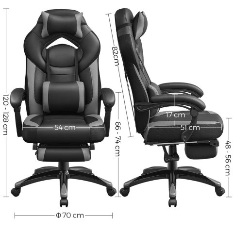 Ergonomiczne krzesło biurowe z podnóżkiem, Czarny + Szary
