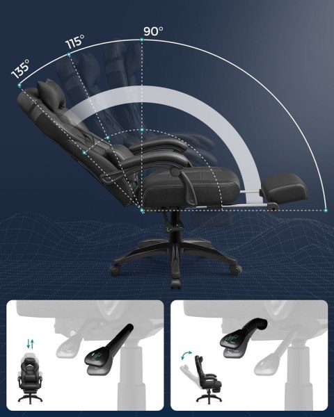Ergonomiczne krzesło biurowe z podnóżkiem, Czarny