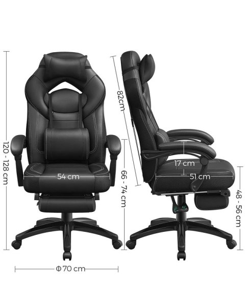 Ergonomiczne krzesło biurowe z podnóżkiem, Czarny