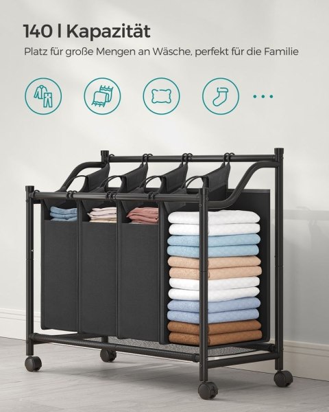 Sortownik Na Pranie Na Kółkach, Kosz Na Pranie Z 4 Wyjmowanymi Workami, Kosz Na Pranie, Wózek Na Pranie, Do Pralni, Sypialnia, Ł