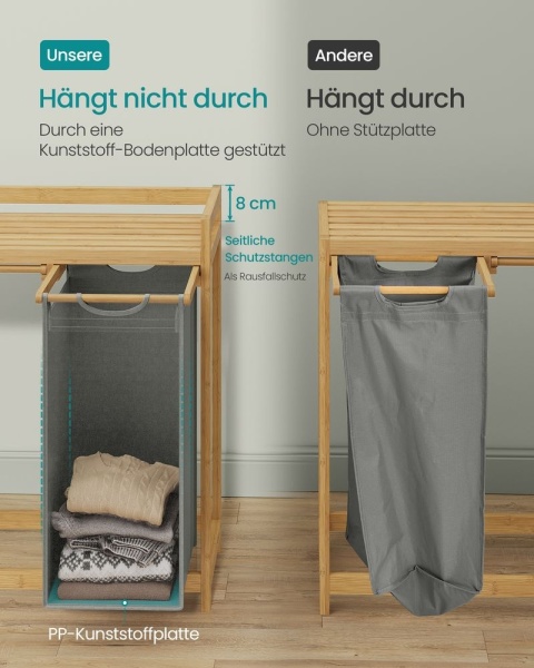 Kosz na pranie 3 przegrody 150 L 94 x 33 x 78 cm taubengrau