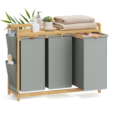 Kosz na pranie 3 przegrody 150 L 94 x 33 x 78 cm taubengrau