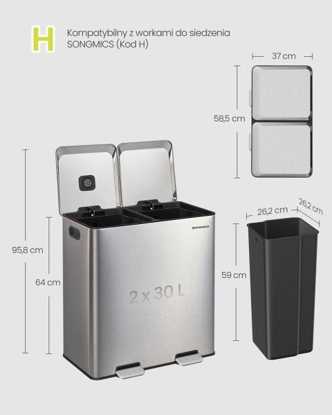 Kosz kuchenny 2 x 30 l atramentowy czarny