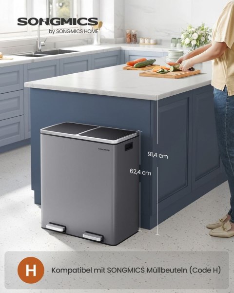 Kosz na śmieci 2 x 30 l szaro-łupkowy