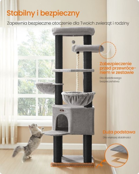 Drzewko dla kota XXL 55 x 55 x 186,7 cm gołębia szarość kremowa biel