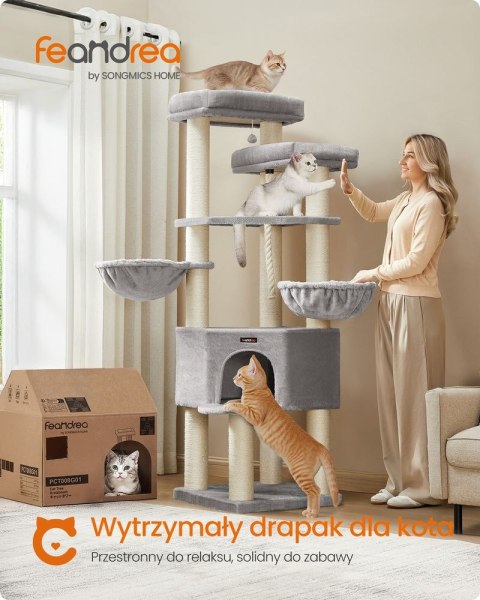 Drzewko dla kota XXL 55 x 55 x 186,7 cm gołębia szarość kremowa biel