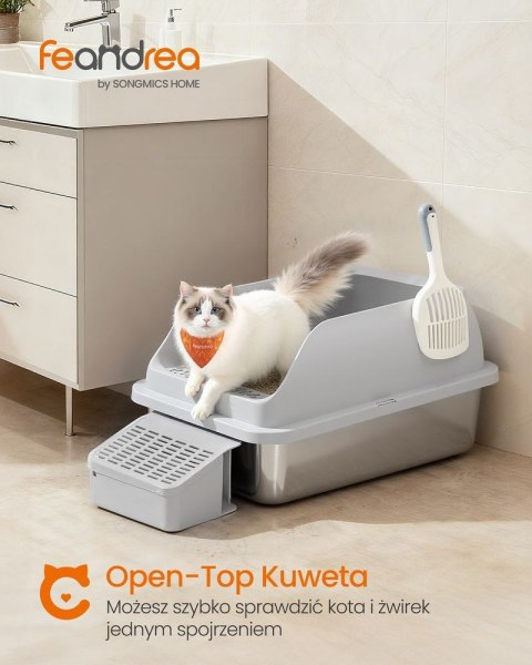 Otwarta kuweta ze stali nierdzewnej, szary biały