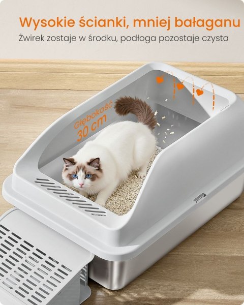 Otwarta kuweta ze stali nierdzewnej, szary biały