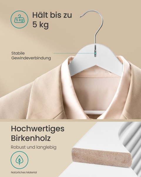 Wieszaki drewniane, 30 sztuk, wąskie wieszaki drewniane, wycięcia na ramiona, wieszaki na spodnie, obrotowy hak 360°, drewno brz