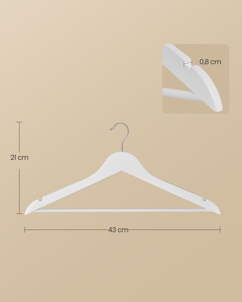 Wieszaki drewniane, 30 sztuk, wąskie wieszaki drewniane, wycięcia na ramiona, wieszaki na spodnie, obrotowy hak 360°, drewno brz