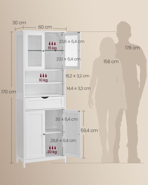Szafka do przechowywania z oświetleniem, szafka łazienkowa z regulowanymi półkami, szuflada, otwarte przegródki, do łazienki, sa