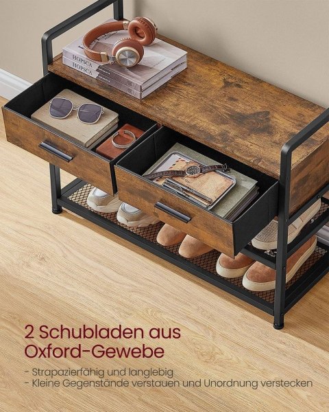 Wieszak na ubrania z ławką na buty, wieszak na ubrania, schowek na buty, 2 szuflady z tkaniny, 10 haczyków, 6 haczyków bocznych,