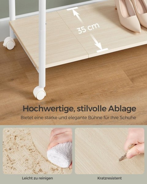 Wieszak na ubrania na kółkach, drążek na ubrania z półką, 2 drążki, drążek na szafę, szerokość 98,5 cm, nośność łącznie do 100 k
