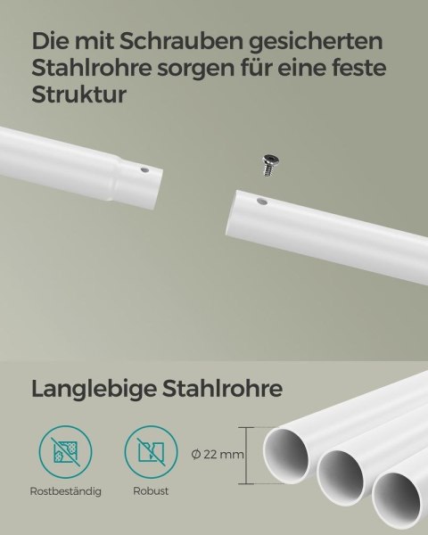 Wieszak na ubrania na kółkach, drążek na ubrania z półką, 2 drążki, drążek na szafę, szerokość 98,5 cm, nośność łącznie do 100 k