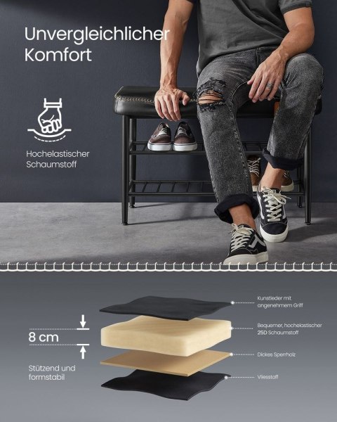 Ławka na buty z kolekcji EKHO z półkami z siatki, Atramentowo czarny, 30x80x50 cm
