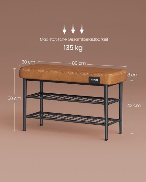 Ławka na buty z kolekcji EKHO z półkami z siatki, Karmelowy brąz, 30x80x50 cm
