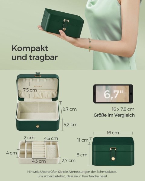 Przenośne, podróżne pudełko na biżuterię, Sałatka zielona