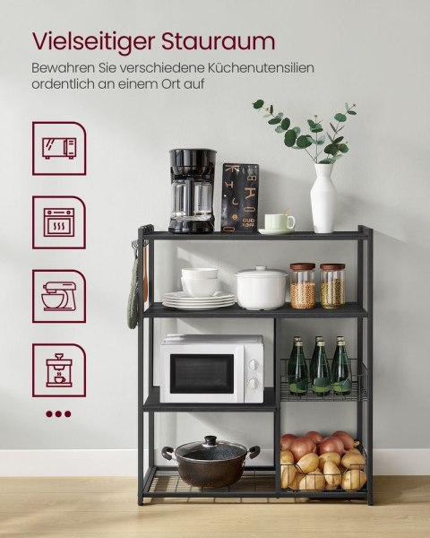 Półka kuchenna , półka stojąca z 2 metalowymi koszami, półka piekarnicza z haczykami i półkami, półka na kuchenkę mikrofalową