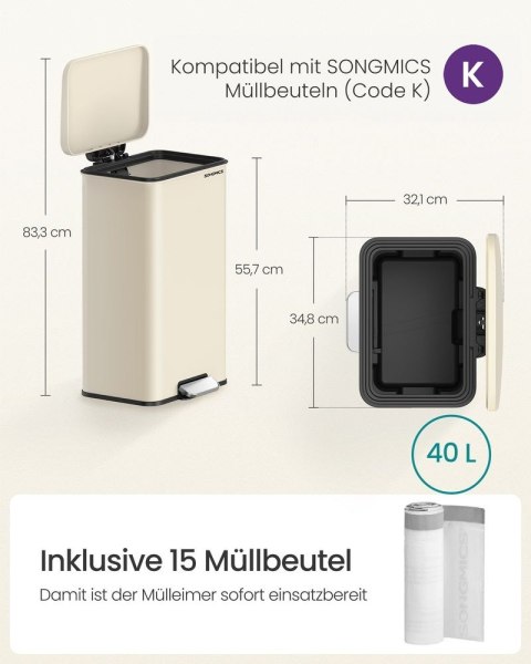 Stalowy kosz na śmieci z pokrywą, beżowo biały