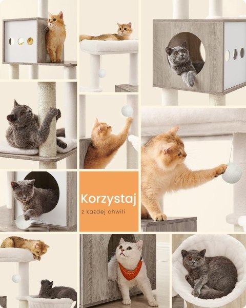 Drapak, drapak dla kota z szafką na kuwetę, Szary