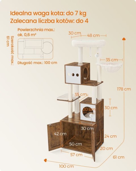 Drapak dla kota z kuwetą 185 cm wysokości drapak dla kota drapak platforma zmywalna poduszka