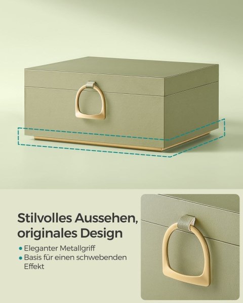 Pudełko na biżuterię 2-poziomowe z uchwytem i elastyczną tacką na biżuterię w kolorze czarnym, Laurowa zieleń, 20,5x24x11 cm