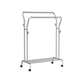 Szyna do ubrań, stojak na ubrania, podwójne ubrania wisząca szyna, wytrzymała metalowa rama z kółkami i półką, 100 kg całkowitej