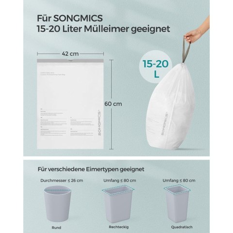 Worki na śmieci ze ściągaczem, Biały, 3
