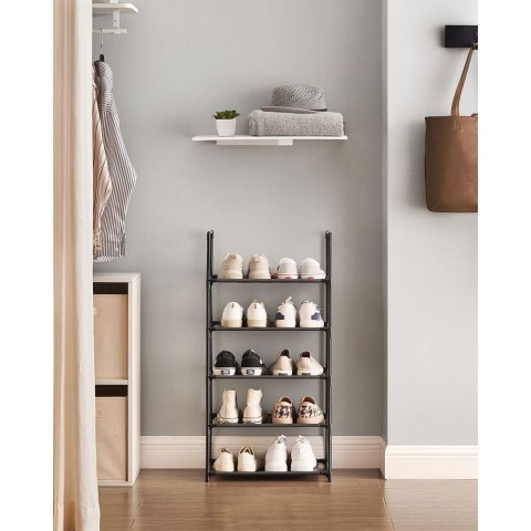 Półka na buty, półka na buty, 5 poziomów, otwarta szafka na buty, przechowywanie butów, wąska, 45 x 28 x 89 cm, metalowa rama, p