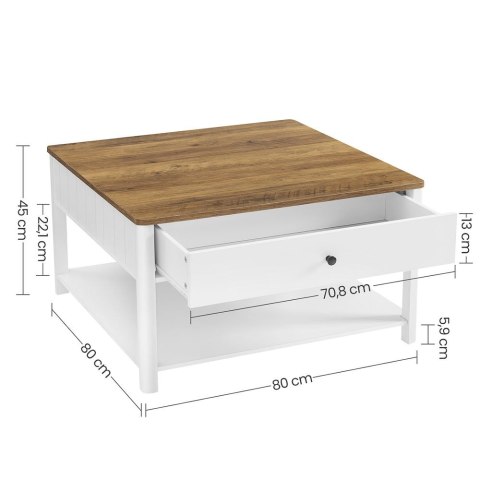 Stolik kawowy z 2 szufladami, 80x80x45 cm
