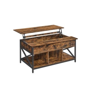 Stolik kawowy z możliwością regulacji wysokości i miejscem do przechowywania pod, Vintage brąz + czerń, 60 x 100 x (48-62) cm
